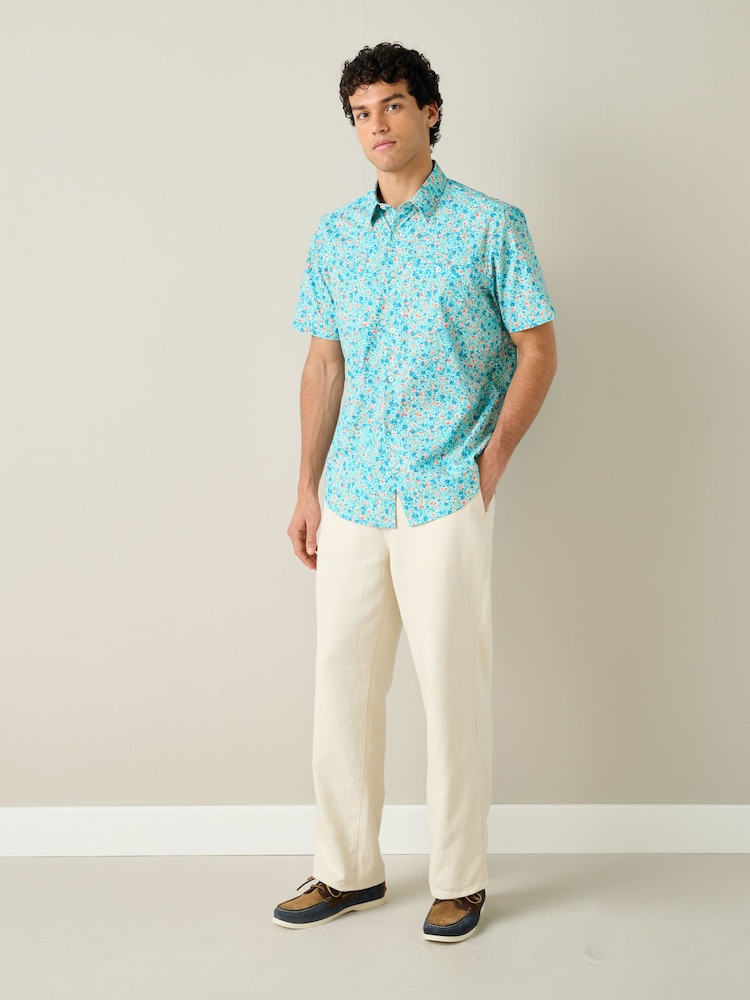 Blue Multicolour Ditsy Regular Fit Cotton Short Sleeve Print Shirt - Image 2 of 8