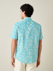 Blue Multicolour Ditsy Regular Fit Cotton Short Sleeve Print Shirt - Image 3 of 8