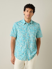 Blue Multicolour Ditsy Regular Fit Cotton Short Sleeve Print Shirt - Image 4 of 8