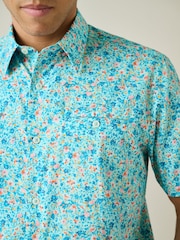 Blue Multicolour Ditsy Regular Fit Cotton Short Sleeve Print Shirt - Image 5 of 8