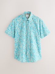 Blue Multicolour Ditsy Regular Fit Cotton Short Sleeve Print Shirt - Image 6 of 8