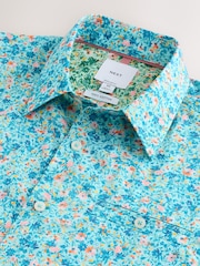 Blue Multicolour Ditsy Regular Fit Cotton Short Sleeve Print Shirt - Image 7 of 8