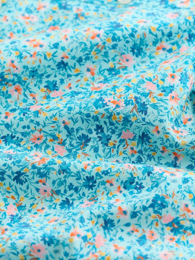 Blue Multicolour Ditsy Regular Fit Cotton Short Sleeve Print Shirt - Image 8 of 8