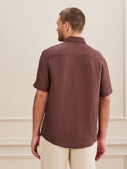 Brown Regular Fit Signature Basket Weave Linen Short Sleeve Shirt - Image 3 of 6
