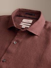 Brown Regular Fit Signature Basket Weave Linen Short Sleeve Shirt - Image 5 of 6