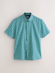 Green Sun Geometric Regular Fit Cotton Rich Easy Care Print Smart Shirt - Image 1 of 8