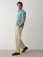 Green Sun Geometric Regular Fit Cotton Rich Easy Care Print Smart Shirt - Image 2 of 8