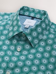 Green Sun Geometric Regular Fit Cotton Rich Easy Care Print Smart Shirt - Image 8 of 8