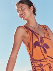 Narandžasti Cvetni uzorak  - Bez rukava Izrez u obliku slova V Slouch Haljina - Slika 5 od 9