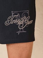 Negru - Waffle Texture Embroidered Graphic 5 Inch Swim Shorts - Imaginea 2 din 11