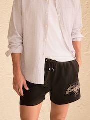 Negru - Waffle Texture Embroidered Graphic 5 Inch Swim Shorts - Imaginea 7 din 11