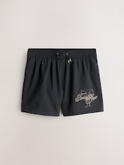 Negru - Waffle Texture Embroidered Graphic 5 Inch Swim Shorts - Imaginea 8 din 11