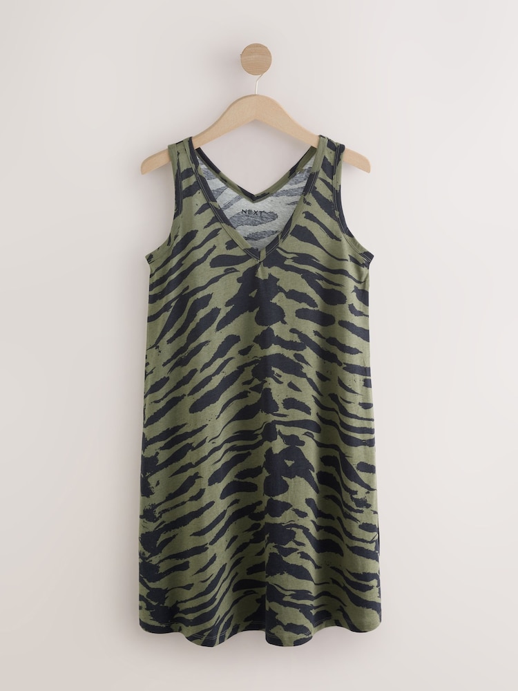 Green Sleeveless V-Neck Slouch Dress - Image 1 of 3