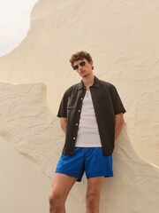 Blue Geometric Jacquard 5 Inch Swim Shorts - Image 2 of 10