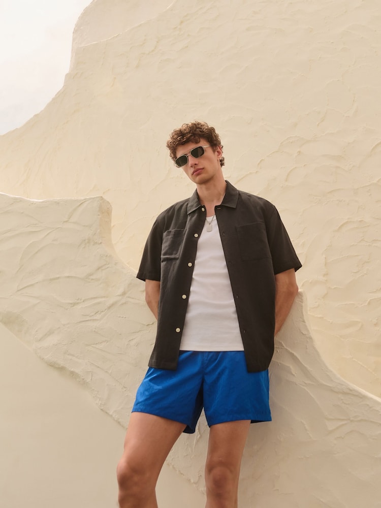 Blue Geometric Jacquard 5 Inch Swim Shorts - Image 2 of 10