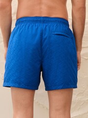 Blue Geometric Jacquard 5 Inch Swim Shorts - Image 3 of 10