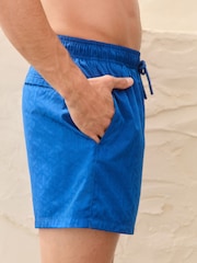 Blue Geometric Jacquard 5 Inch Swim Shorts - Image 4 of 10