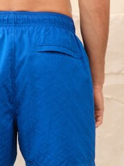 Blue Geometric Jacquard 5 Inch Swim Shorts - Image 6 of 10