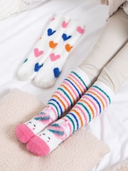 Totes White Toasties Girls Super Soft Slipper Socks 2 Pack - Image 1 of 4
