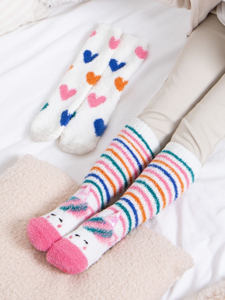 Totes White Toasties Girls Super Soft Slipper Socks 2 Pack - Image 1 of 4