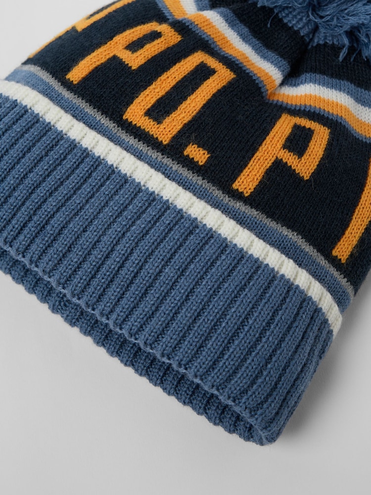 Polarn O. Pyret Blue Wool Blend Bobble Hat - Image 2 of 3 Polarn O. Pyret Blue Wool Blend Bobble Hat - Image 2 of 3