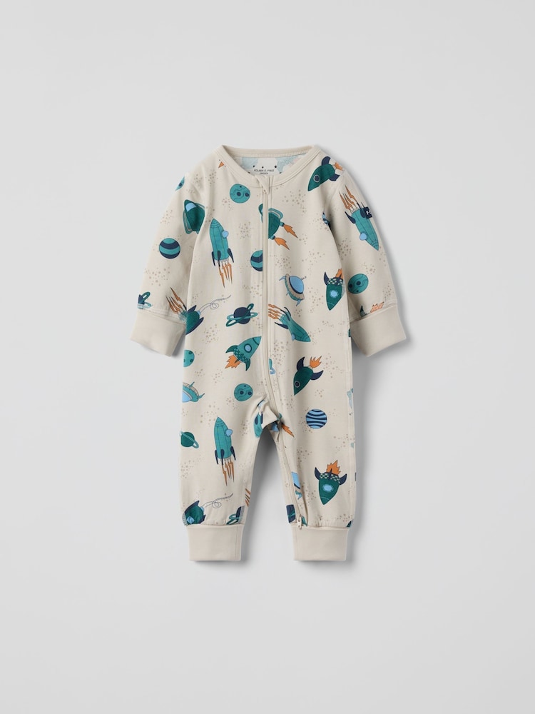 Polarn O. Pyret Natural Unicorn Print Sleepsuit - Image 1 of 3 Polarn O. Pyret Natural Unicorn Print Sleepsuit - Image 1 of 3