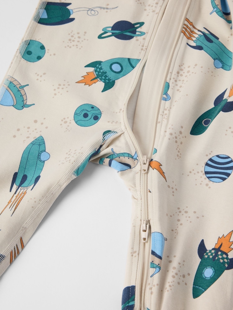 Polarn O. Pyret Natural Unicorn Print Sleepsuit - Image 2 of 3 Polarn O. Pyret Natural Unicorn Print Sleepsuit - Image 2 of 3