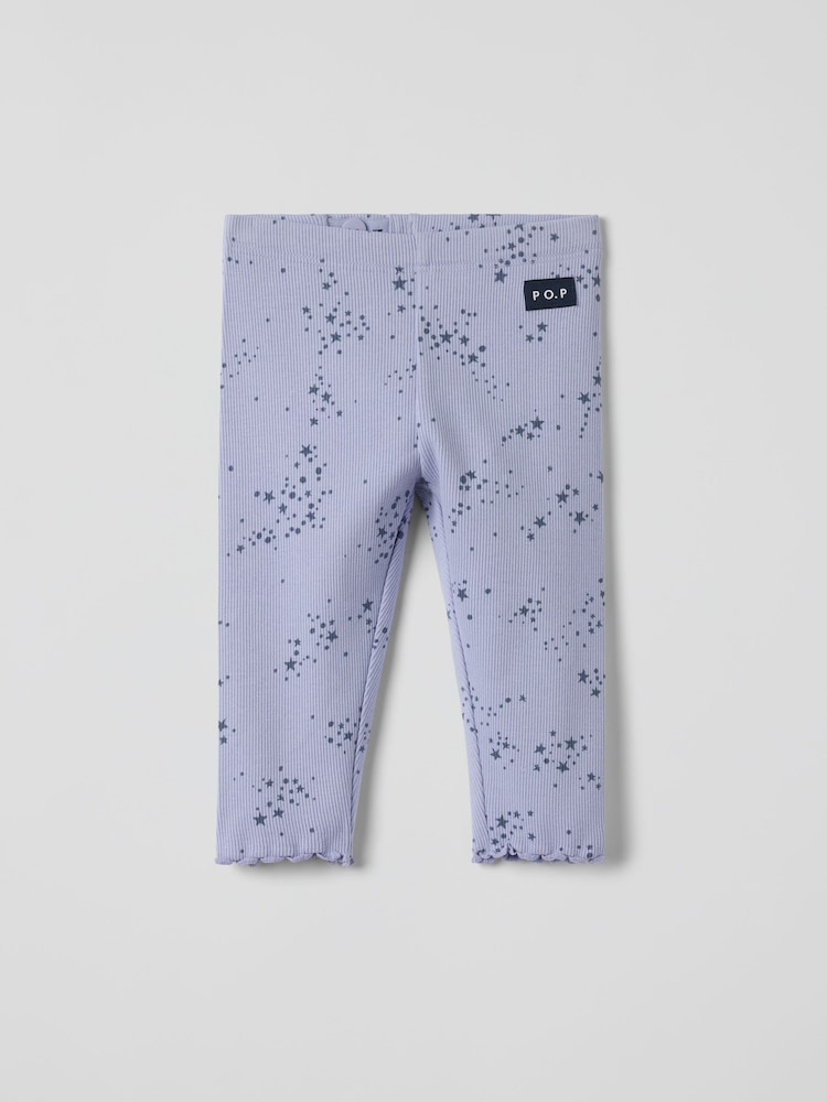 Polarn O. Pyret Purple Cotton Ribbed Lavender Print Leggings - Image 1 of 3 Polarn O. Pyret Purple Cotton Ribbed Lavender Print Leggings - Image 1 of 3