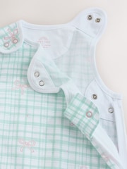 Green/Pink Gingham Bows 0.5 Tog Sleeveless Baby Sleep Bag - Image 9 of 10