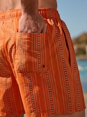 Orange Embroidered Stripe Swim Shorts With Cotton 5" - Image 5 of 10