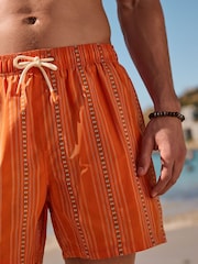 Orange Embroidered Stripe Swim Shorts With Cotton 5" - Image 6 of 10