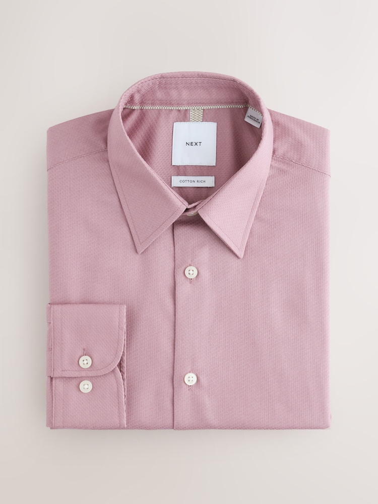Pink Slim Fit Cotton Rich Textured Easy Care Smart Shirt - Image 1 of 3