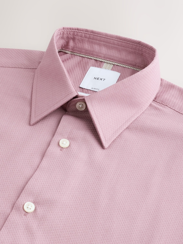 Pink Slim Fit Cotton Rich Textured Easy Care Smart Shirt - Image 2 of 3