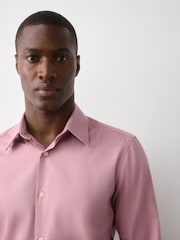 Pink Slim Fit Cotton Rich Textured Easy Care Smart Shirt - Image 5 of 9
