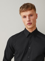 שחור - גזרה צרה - חולצת Easy Care אלגנטית מתערובת עשירה בכותנה עם מרקם - תמונה 5 מתוך 9