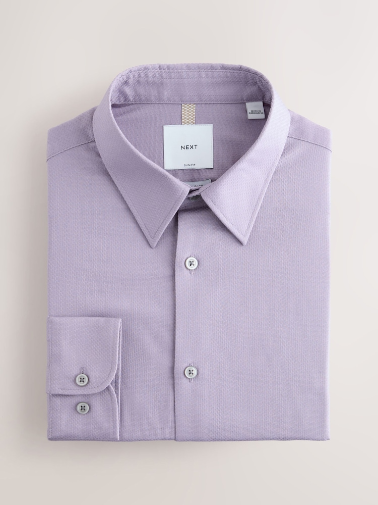 Lilac Purple Slim Fit Cotton Rich Textured Easy Care Smart Shirt - Image 1 of 3