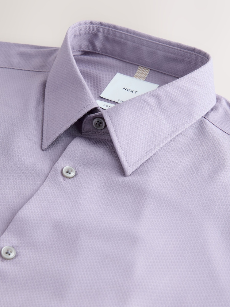 Lilac Purple Slim Fit Cotton Rich Textured Easy Care Smart Shirt - Image 2 of 3