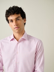 Light Pink Gingham Slim Fit Cotton Rich Long Sleeve Formal Shirt - Image 1 of 8