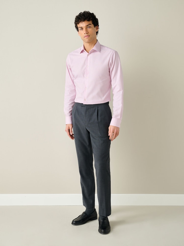 Light Pink Gingham Slim Fit Cotton Rich Long Sleeve Formal Shirt - Image 2 of 8