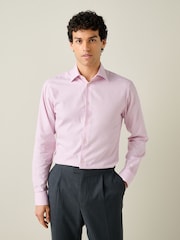 Light Pink Gingham Slim Fit Cotton Rich Long Sleeve Formal Shirt - Image 3 of 8