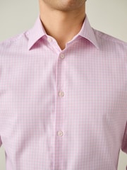 Light Pink Gingham Slim Fit Cotton Rich Long Sleeve Formal Shirt - Image 5 of 8