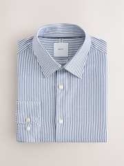 Navy Stripe Slim Fit Cotton Stretch Long Sleeve Formal Shirt - Image 6 of 8