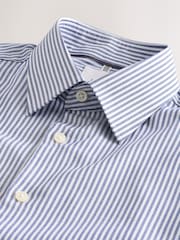 Navy Stripe Slim Fit Cotton Stretch Long Sleeve Formal Shirt - Image 7 of 8