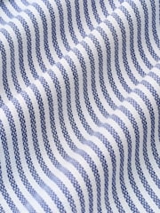 Navy Stripe Slim Fit Cotton Stretch Long Sleeve Formal Shirt - Image 8 of 8