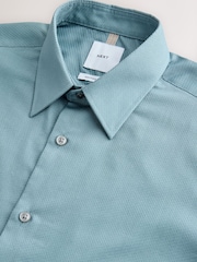 Teal Blue Slim Fit Cotton Rich Textured Easy Care Smart Shirt - Image 2 of 3