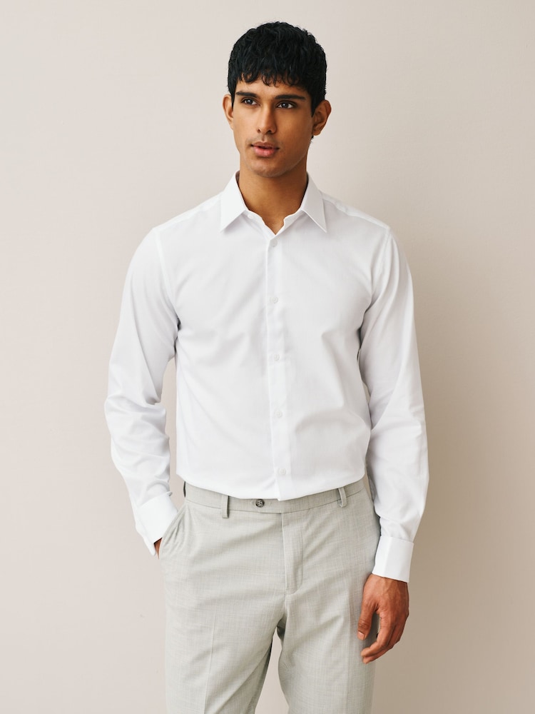 White Regular Fit Cotton Rich Textured Easy Care Smart Shirt - Image 1 of 9 White Regular Fit Cotton Rich Textured Easy Care Smart Shirt - Image 1 of 9