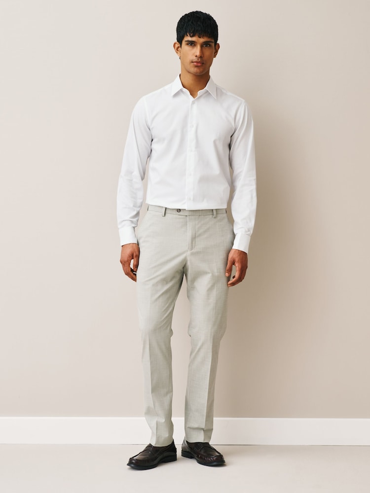 White Regular Fit Cotton Rich Textured Easy Care Smart Shirt - Image 2 of 9 White Regular Fit Cotton Rich Textured Easy Care Smart Shirt - Image 2 of 9