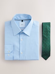 Light Blue/Green Geo Slim Fit Cotton Shirt and Tie Set - Image 6 of 8