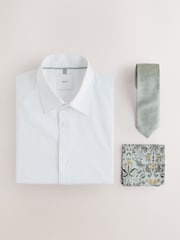 White/Sage Green Slim Fit Shirt, Tie, Pocket Square and Cufflink Occassion Set - Image 1 of 7