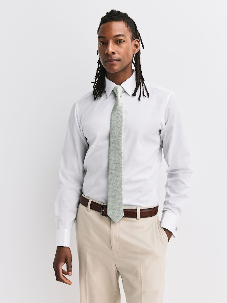 White/Sage Green Slim Fit Shirt, Tie, Pocket Square and Cufflink Occassion Set - Image 2 of 7